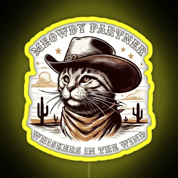 Meowdy Partner Whiskers In The Wind Vintage RGB Neon Sign