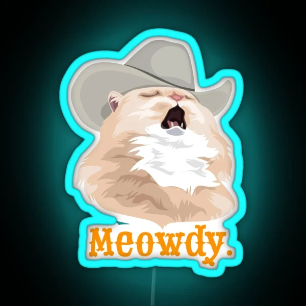 Meowdy Singing Cat Wearing A Cowboy Hat Meme RGB Neon Sign