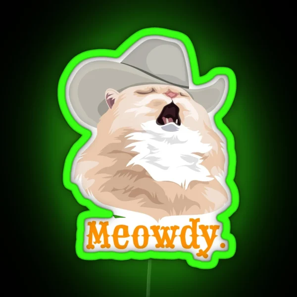 Meowdy Singing Cat Wearing A Cowboy Hat Meme RGB Neon Sign