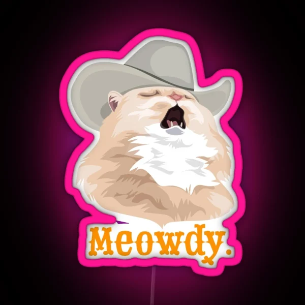 Meowdy Singing Cat Wearing A Cowboy Hat Meme RGB Neon Sign
