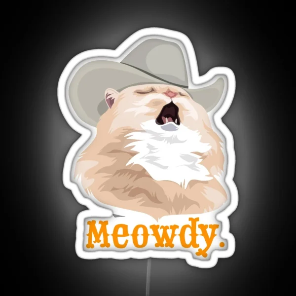 Meowdy Singing Cat Wearing A Cowboy Hat Meme RGB Neon Sign