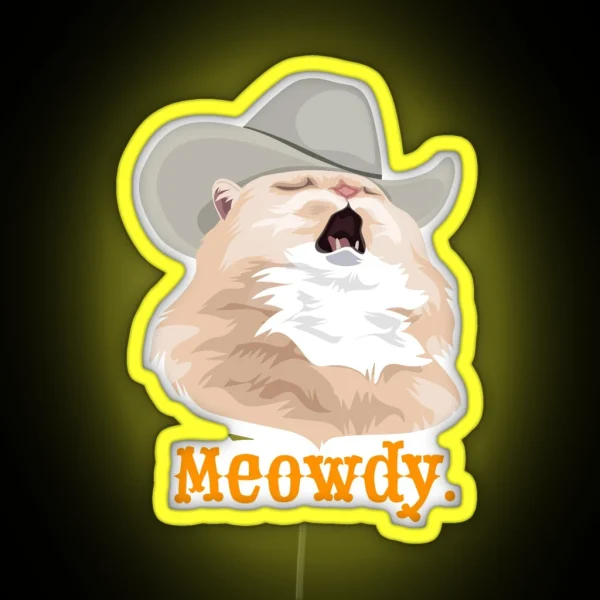 Meowdy Singing Cat Wearing A Cowboy Hat Meme RGB Neon Sign