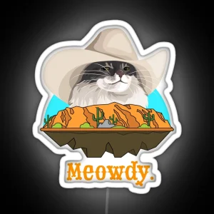 Meowdy Texas Cat Cowboy Meme Funny Internet Illustration RGB Neon Sign