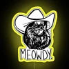 A playful Texas cat meme featuring a neon sign with vibrant RGB colors and a yellow glow.