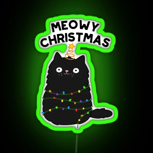 Meowy Christmas Funny Black Cat Puns RGB Neon Sign