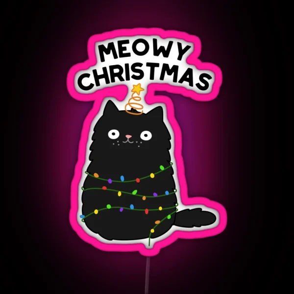 Meowy Christmas Funny Black Cat Puns RGB Neon Sign
