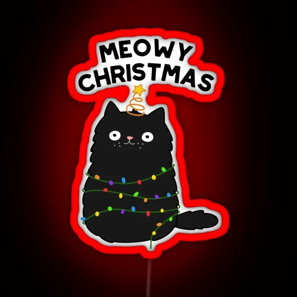 Meowy Christmas Funny Black Cat Puns RGB Neon Sign