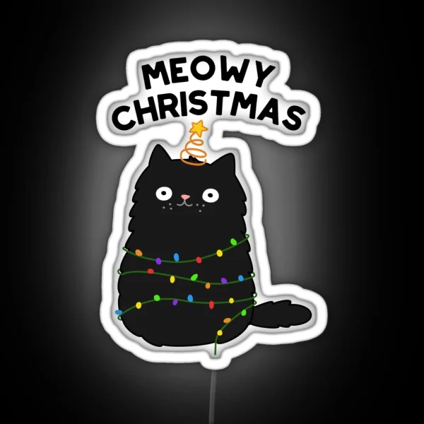 Meowy Christmas Funny Black Cat Puns RGB Neon Sign