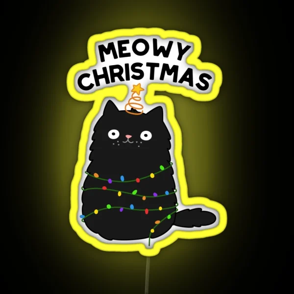 Meowy Christmas Funny Black Cat Puns RGB Neon Sign
