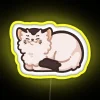A cute meow neon sign with vibrant RGB lighting on a yellow background - perfect for cat lovers.