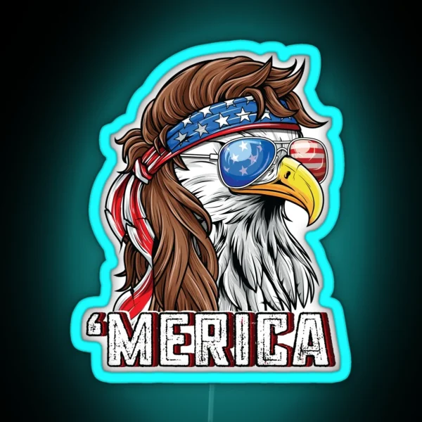 Merica USA Flag Patriotic 4th Of July Bald Eagle RGB Neon Sign