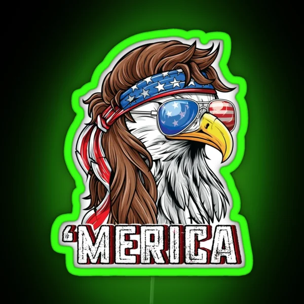 Merica USA Flag Patriotic 4th Of July Bald Eagle RGB Neon Sign