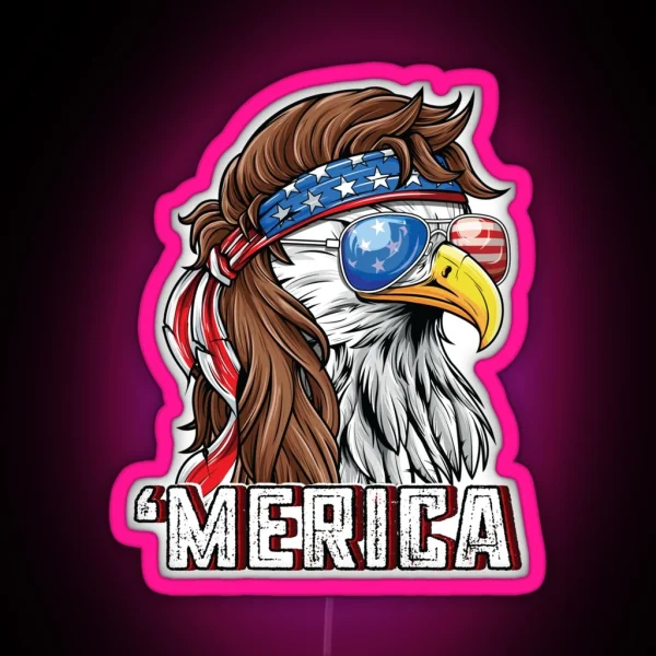 Merica USA Flag Patriotic 4th Of July Bald Eagle RGB Neon Sign