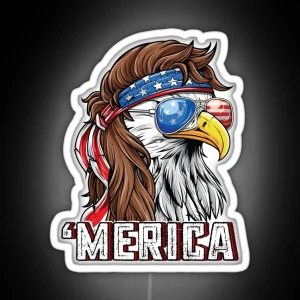 Merica USA Flag Patriotic 4th Of July Bald Eagle RGB Neon Sign