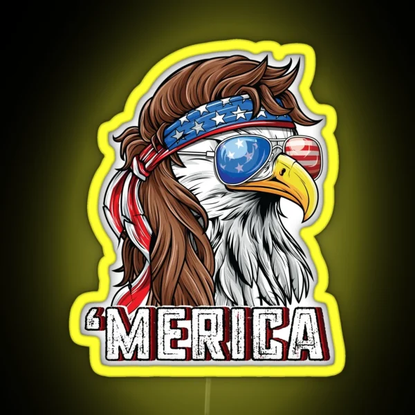 Merica USA Flag Patriotic 4th Of July Bald Eagle RGB Neon Sign