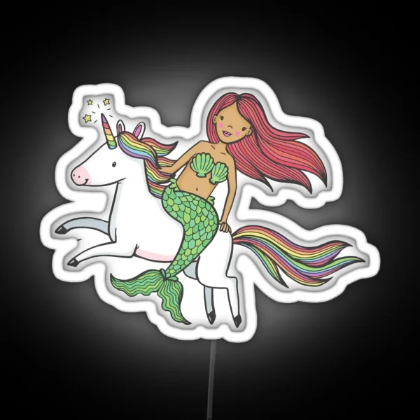 Mermaid Riding Unicorn Cute Magical Creature RGB Neon Sign