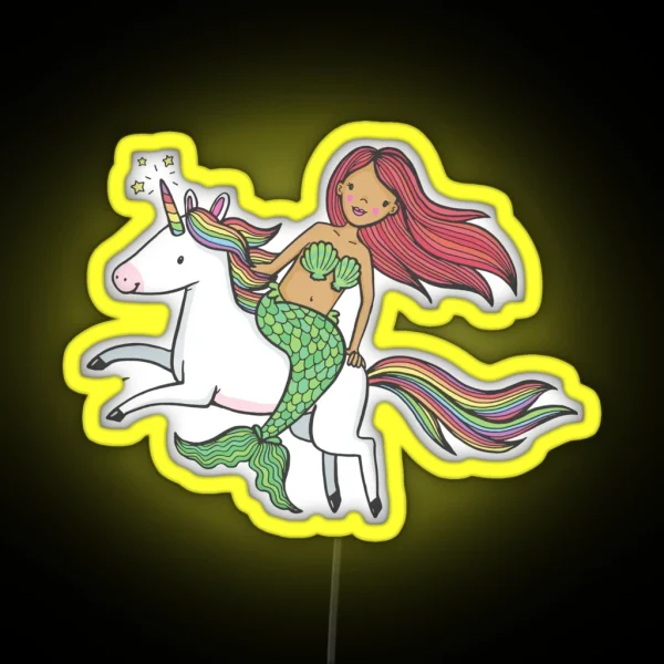 Mermaid Riding Unicorn Cute Magical Creature RGB Neon Sign