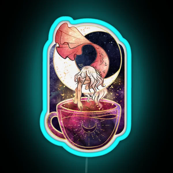 Mermaid Teacup Celestial Moon Mermaid RGB Neon Sign