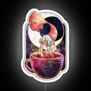 Mermaid Teacup Celestial Moon Mermaid RGB Neon Sign