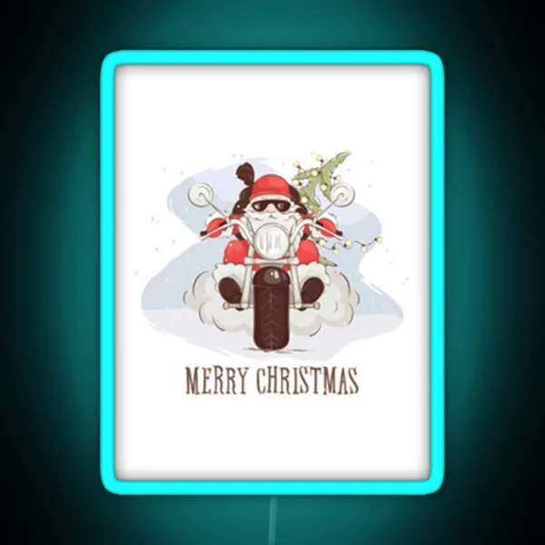 Merry Christmas Biker Santa RGB Neon Sign