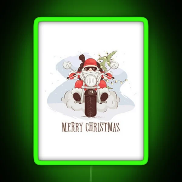Merry Christmas Biker Santa RGB Neon Sign