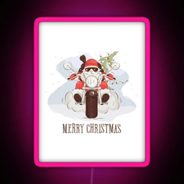 Merry Christmas Biker Santa RGB Neon Sign