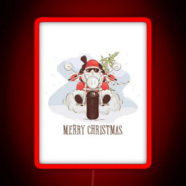 Merry Christmas Biker Santa RGB Neon Sign