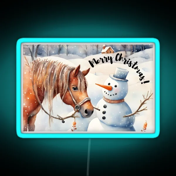 Merry Christmas Pony And Snowman RGB Neon Sign