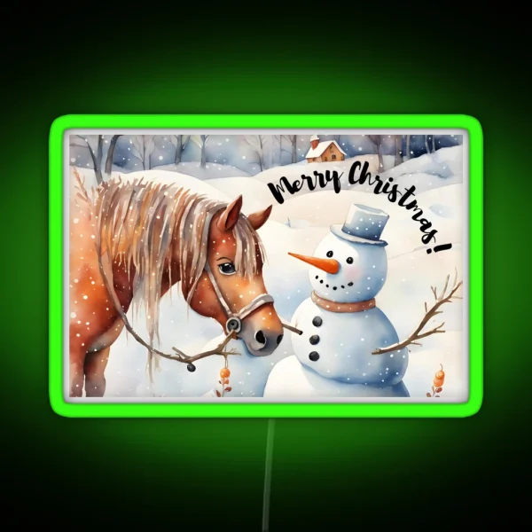 Merry Christmas Pony And Snowman RGB Neon Sign
