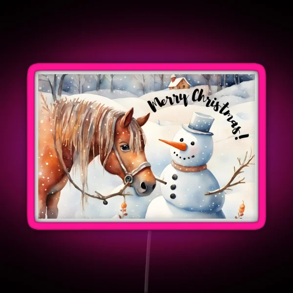 Merry Christmas Pony And Snowman RGB Neon Sign