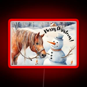 Merry Christmas Pony And Snowman RGB Neon Sign