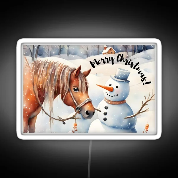 Merry Christmas Pony And Snowman RGB Neon Sign