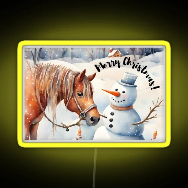 Merry Christmas Pony And Snowman RGB Neon Sign