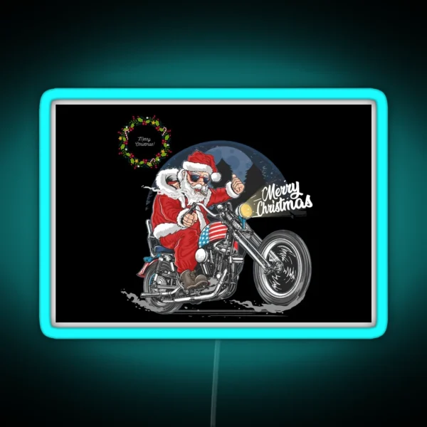 Merry Christmas Santa Claus Biker United State RGB Neon Sign