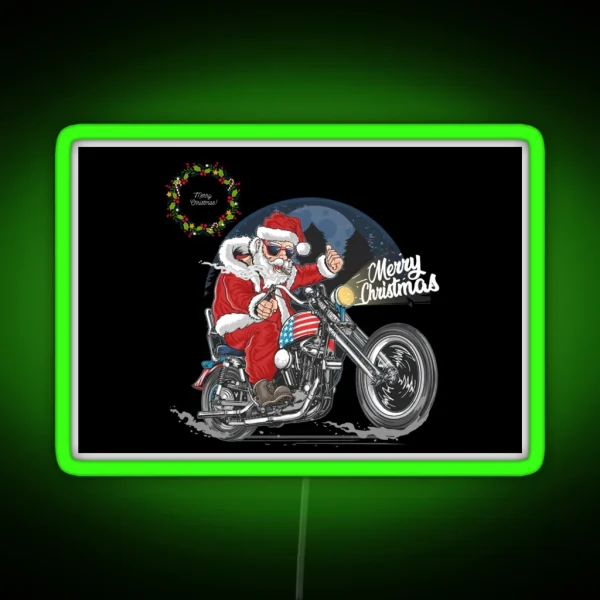 Merry Christmas Santa Claus Biker United State RGB Neon Sign