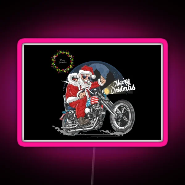 Merry Christmas Santa Claus Biker United State RGB Neon Sign