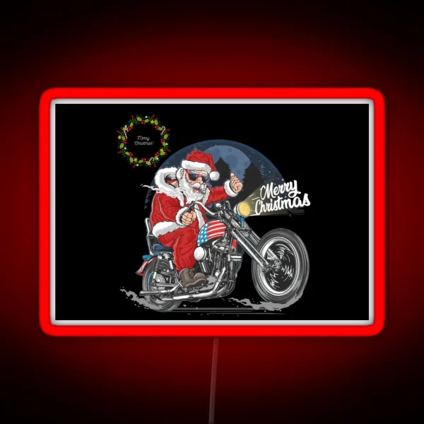 Merry Christmas Santa Claus Biker United State RGB Neon Sign