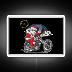 Merry Christmas Santa Claus Biker United State RGB Neon Sign