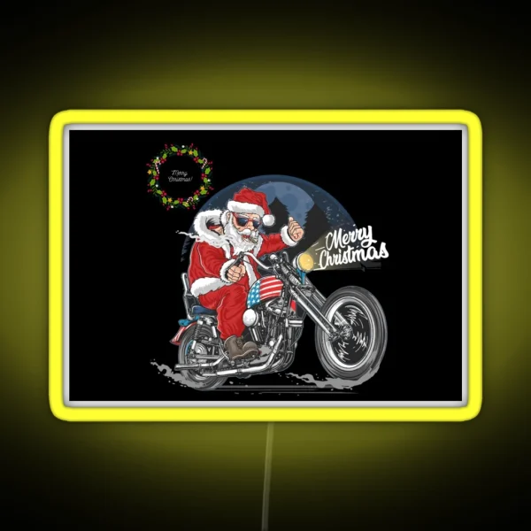 Merry Christmas Santa Claus Biker United State RGB Neon Sign