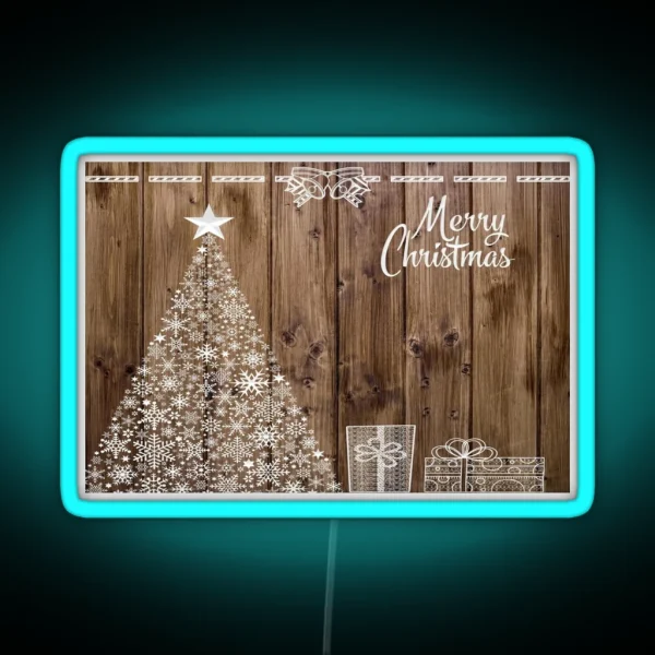 Merry Christmas Snowflake Rustic Xmas RGB Neon Sign