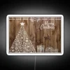 Merry Christmas neon sign featuring snowflakes and rustic Xmas decorations.