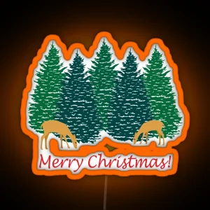 Merry Christmas Trees And Deer RGB Neon Sign