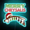 Neon Christmas sign featuring a butterfly and chrysalis with vibrant RGB lighting.