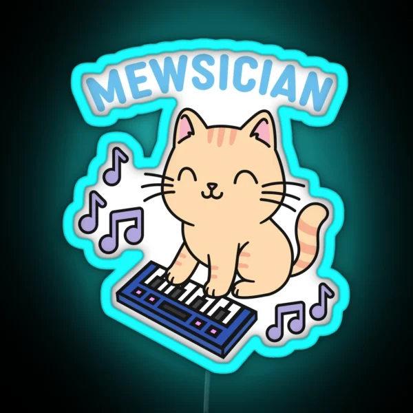 Mewsician Cat With Piano Keyboard Musician RGB Neon Sign