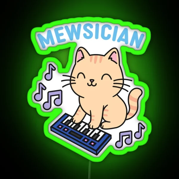 Mewsician Cat With Piano Keyboard Musician RGB Neon Sign