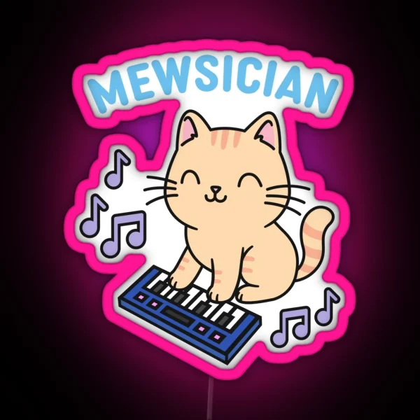 Mewsician Cat With Piano Keyboard Musician RGB Neon Sign