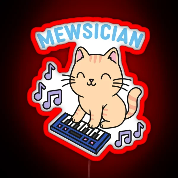 Mewsician Cat With Piano Keyboard Musician RGB Neon Sign