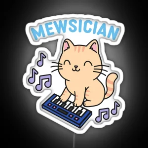 Mewsician Cat With Piano Keyboard Musician Gift RGB Neon Sign