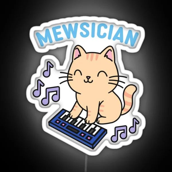 Mewsician Cat With Piano Keyboard Musician RGB Neon Sign