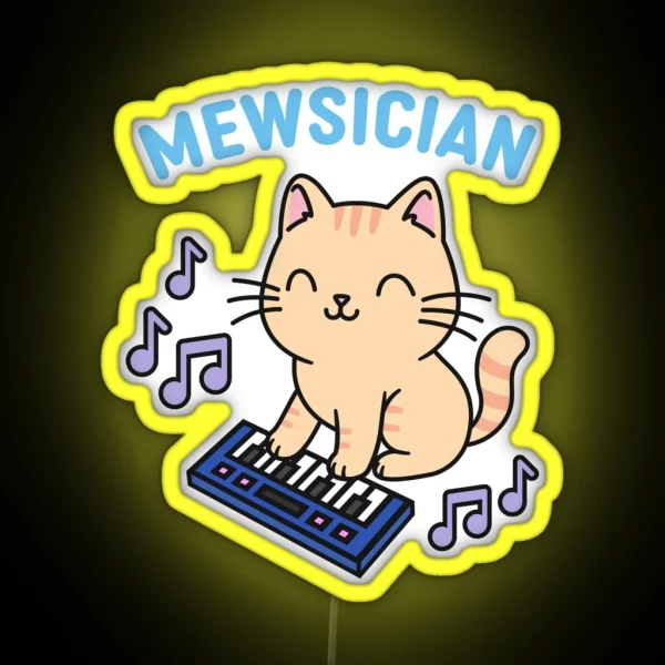 Mewsician Cat With Piano Keyboard Musician RGB Neon Sign
